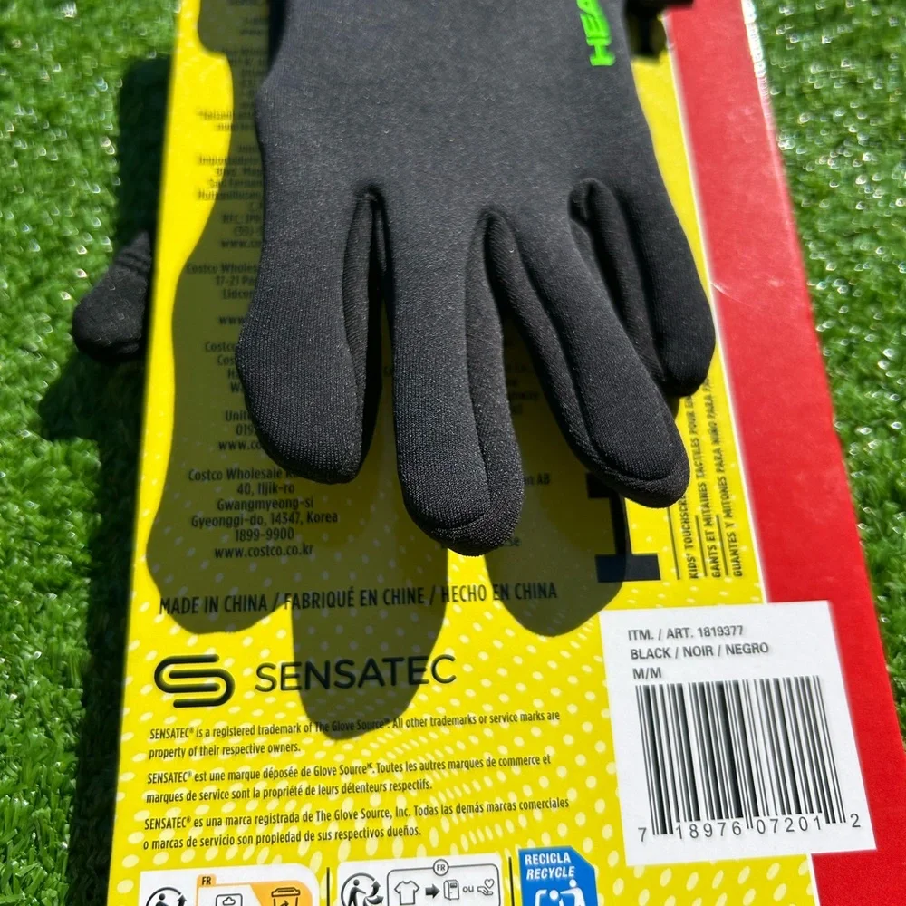 Head Kids Medium Black Touchscreen Gloves 6-10 Sensatec Technology Silicone Grip